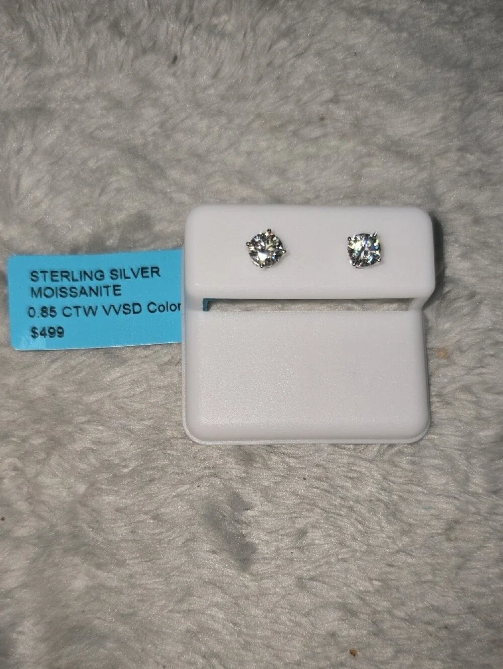 Sterling Silver White Moissanite Stud Earrings - Picture 4 of 4